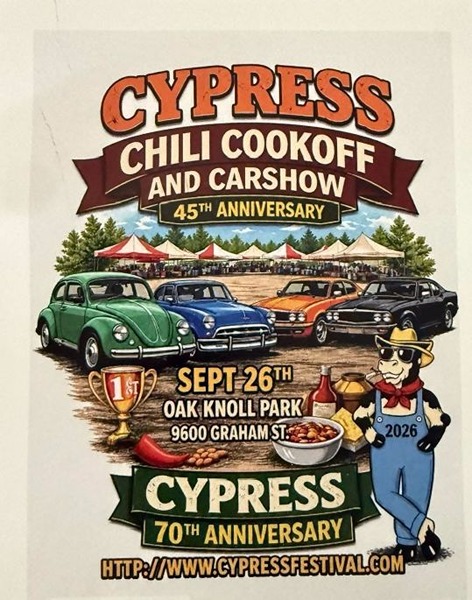 Cypress Car Show Chili Cook-Off flyer September 2026